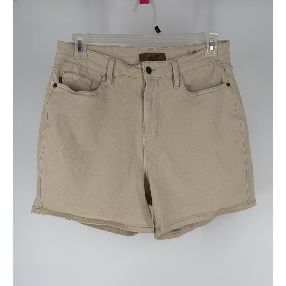 Judy Blue Shorts Womens 1XL Beige High Rise Stretch Denim Casual Garment Dyed